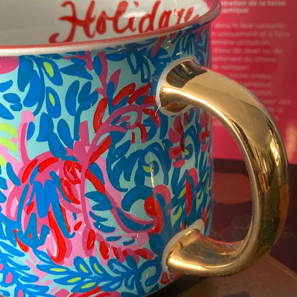 NWT 2 Lilly Pulitzer Mug Set, Gold Handle - "Holidaze" - HOME - Picture 6 of 8